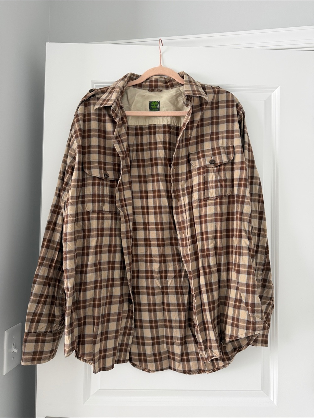Timberland Brown and Cream Plaid Casual Button-Down Shirt